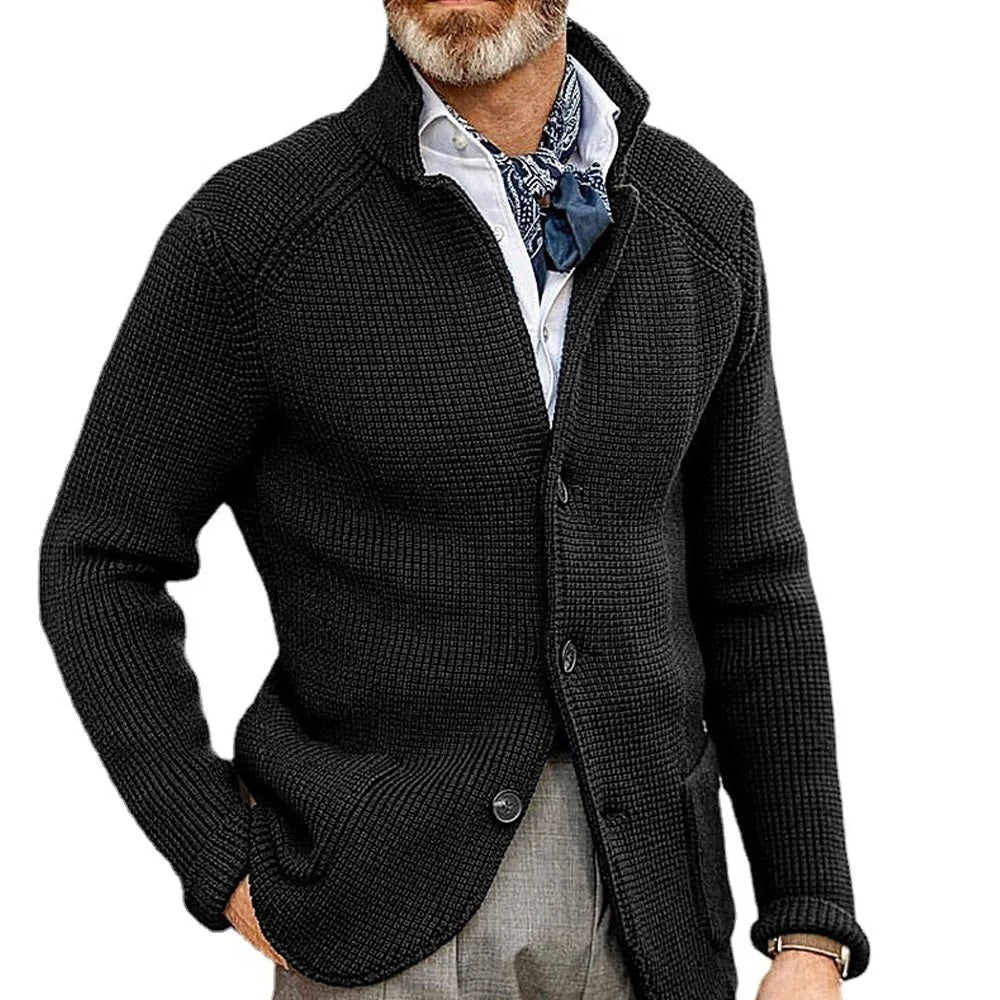 Cole | Refined Waffle Stand-Collar Cardigan