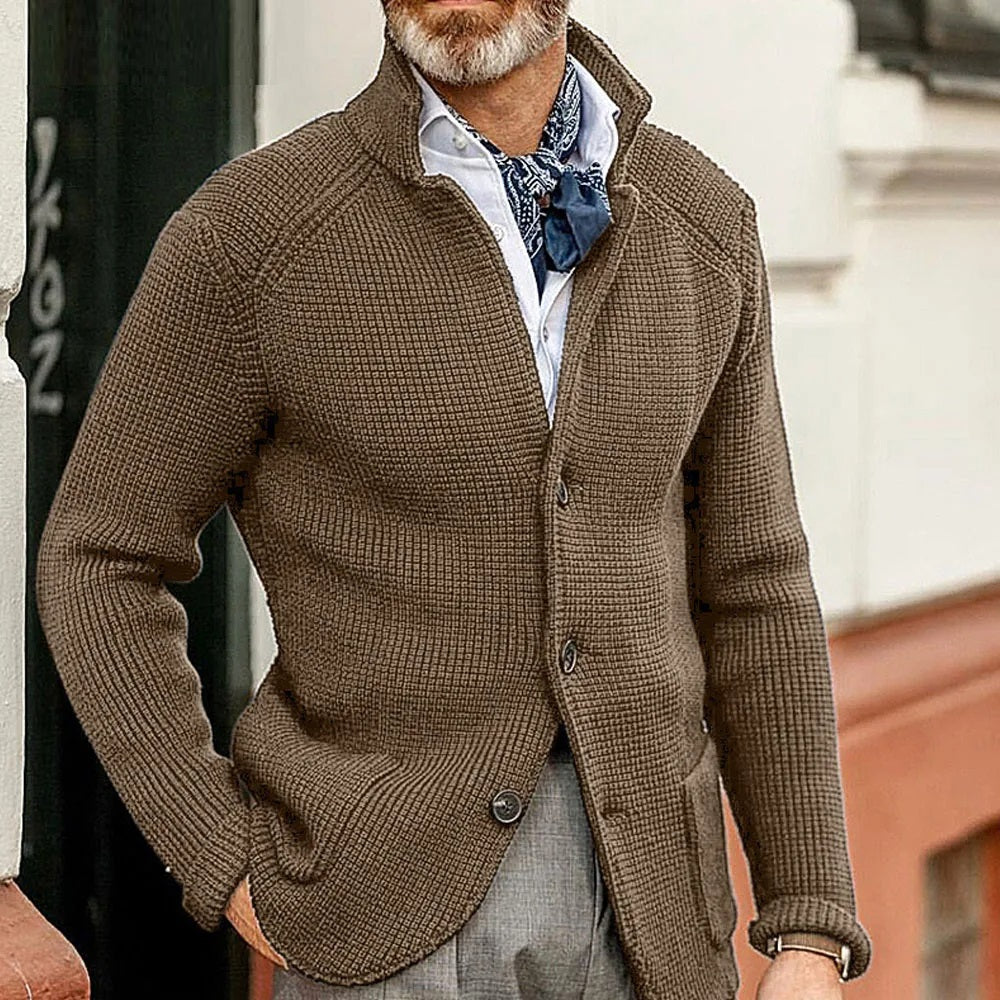 Cole | Refined Waffle Stand-Collar Cardigan