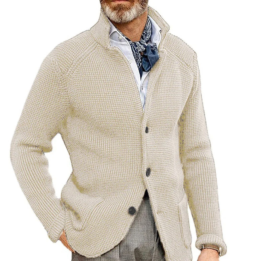 Cole | Refined Waffle Stand-Collar Cardigan