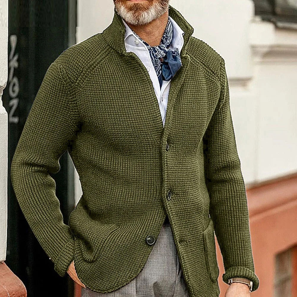 Cole | Refined Waffle Stand-Collar Cardigan