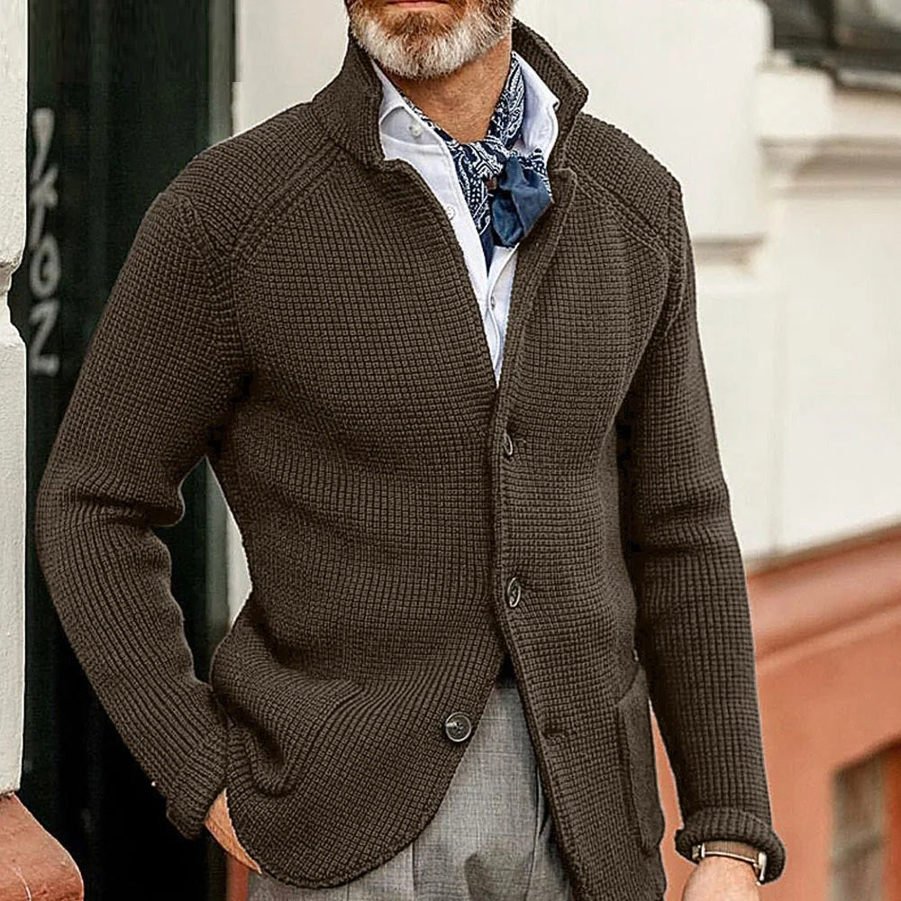 Cole | Refined Waffle Stand-Collar Cardigan