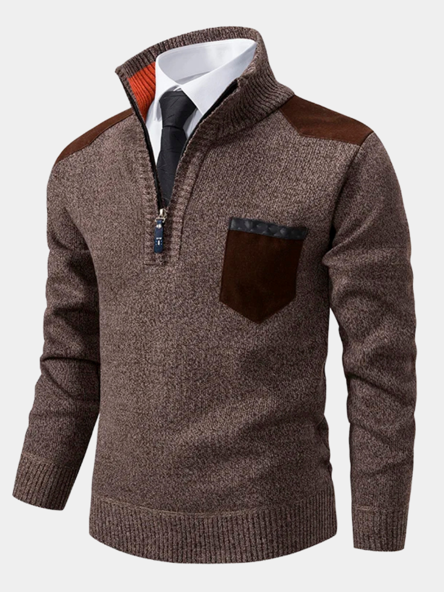 Vincent | Refined Suede-Trim Quarter-Zip Sweater