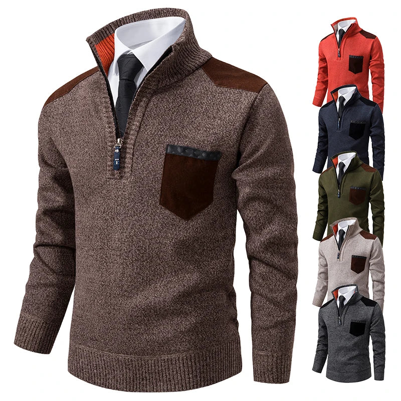 Vincent | Refined Suede-Trim Quarter-Zip Sweater