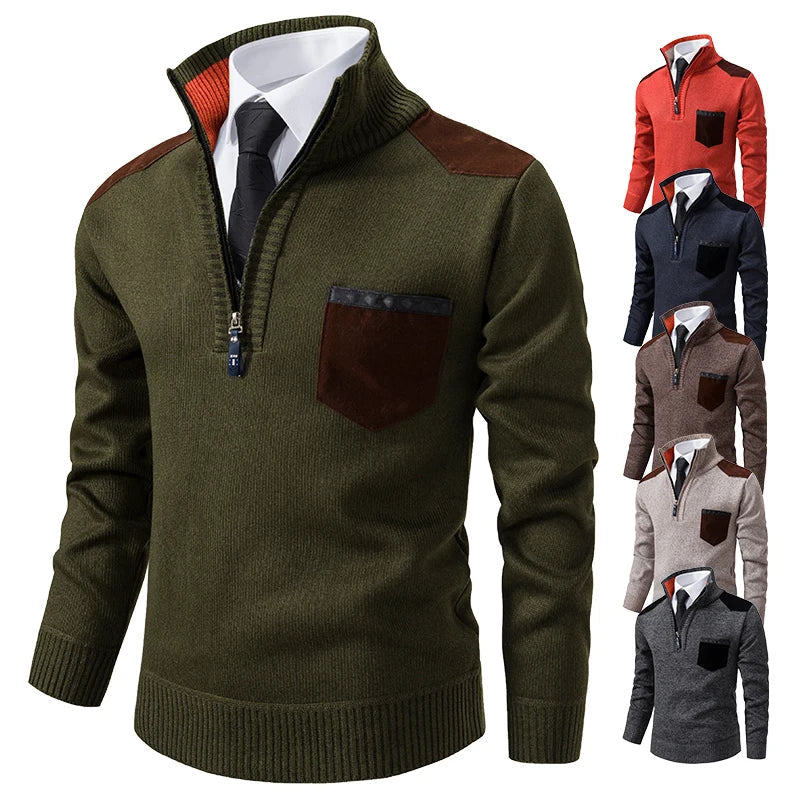 Vincent | Refined Suede-Trim Quarter-Zip Sweater