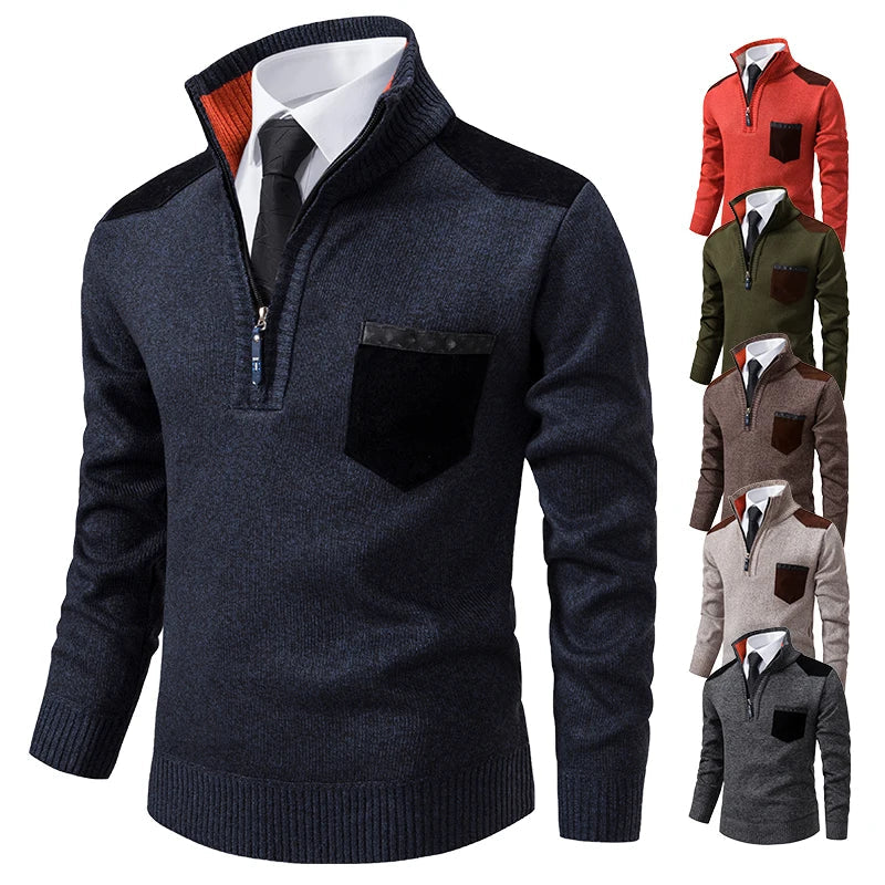 Vincent | Refined Suede-Trim Quarter-Zip Sweater