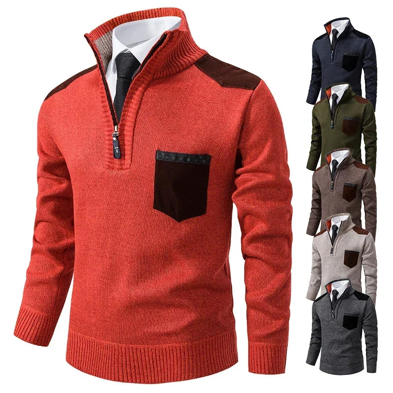 Vincent | Refined Suede-Trim Quarter-Zip Sweater